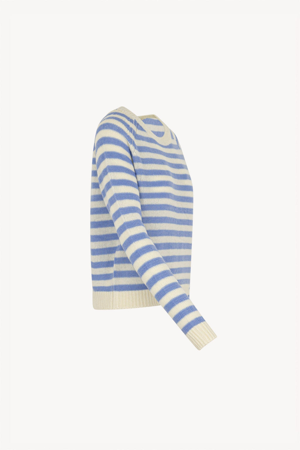 Maglia Girocollo a Righe in Puro Cashmere Cielo