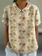 Shira - Elegante camicia da donna in lino con stampa di pesci