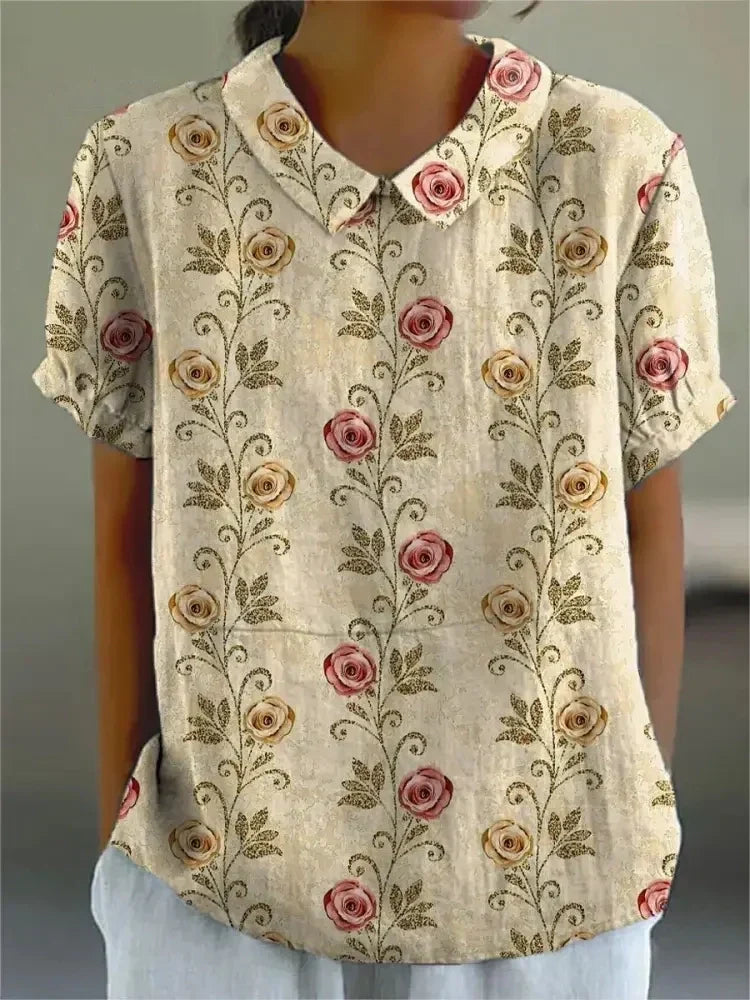 Shira - Elegante camicia da donna in lino con stampa di pesci