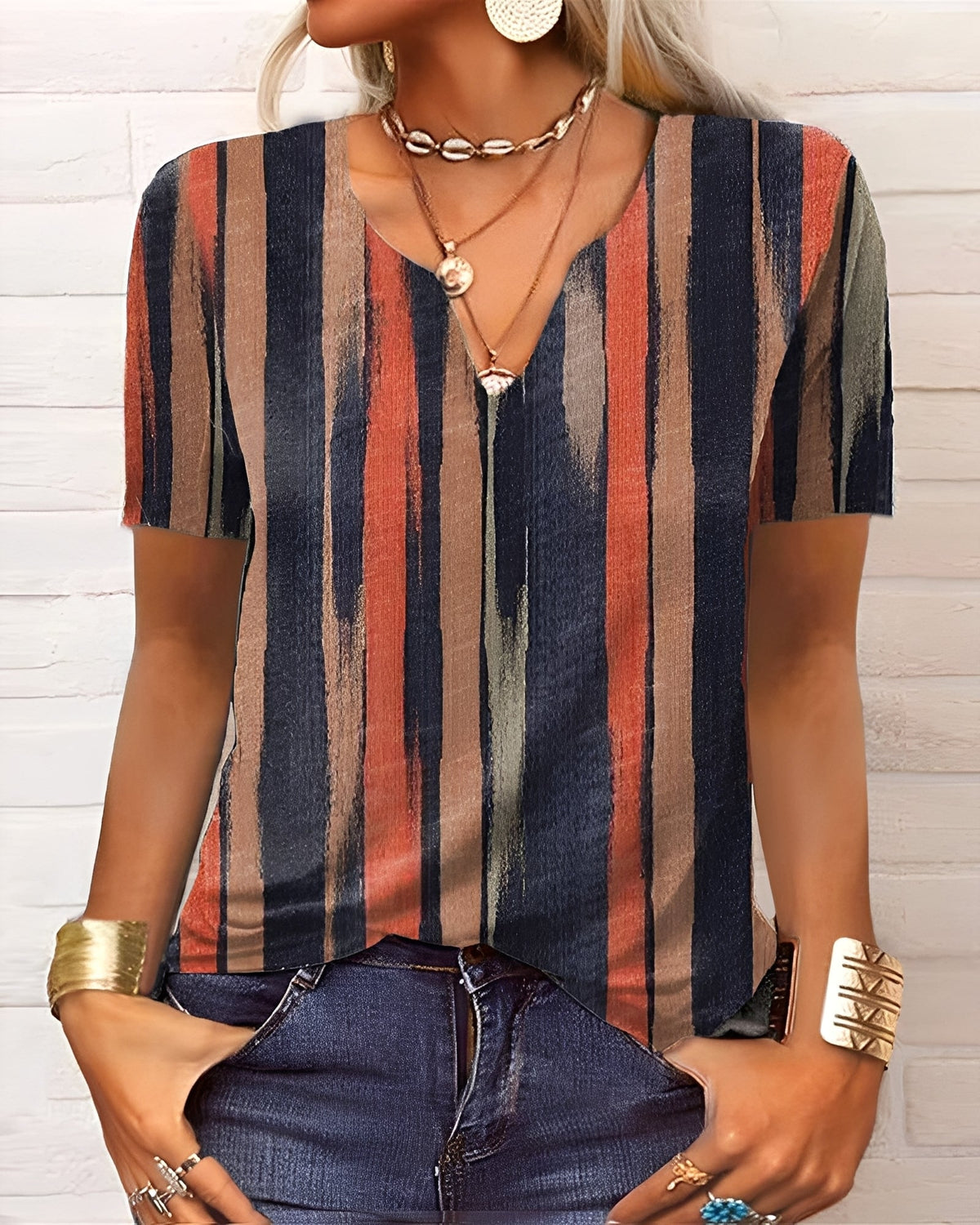Denise - Blusa boho con scollo a V e bottoni per donne