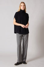 Cappa a Collo Alto con Spacchetto in Puro Cashmere Nero