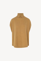 Cappa a Collo Alto con Spacchetto in Puro Cashmere Cammello
