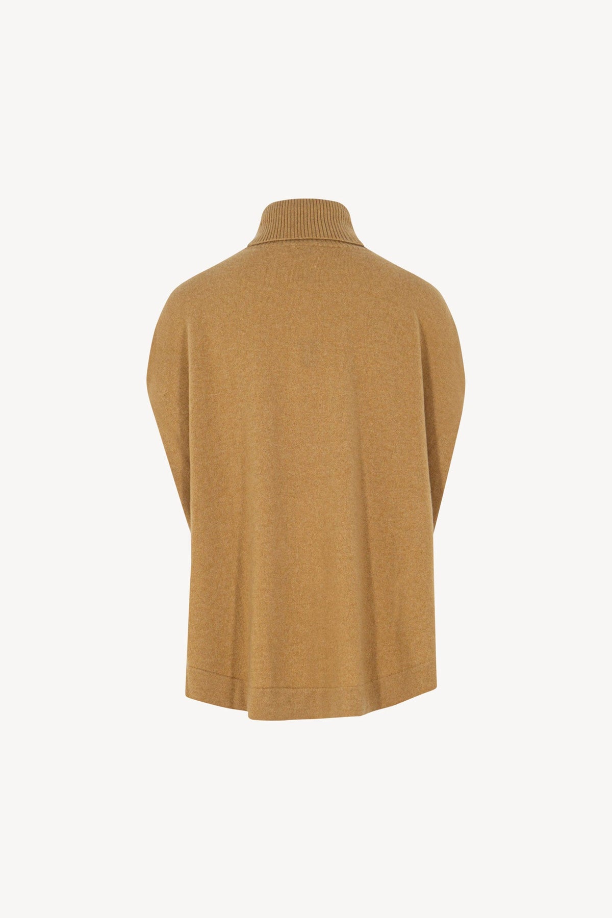 Cappa a Collo Alto con Spacchetto in Puro Cashmere Cammello