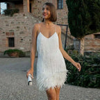 Meera - Abito Corto da Festa Piume, Elegante & Appariscente