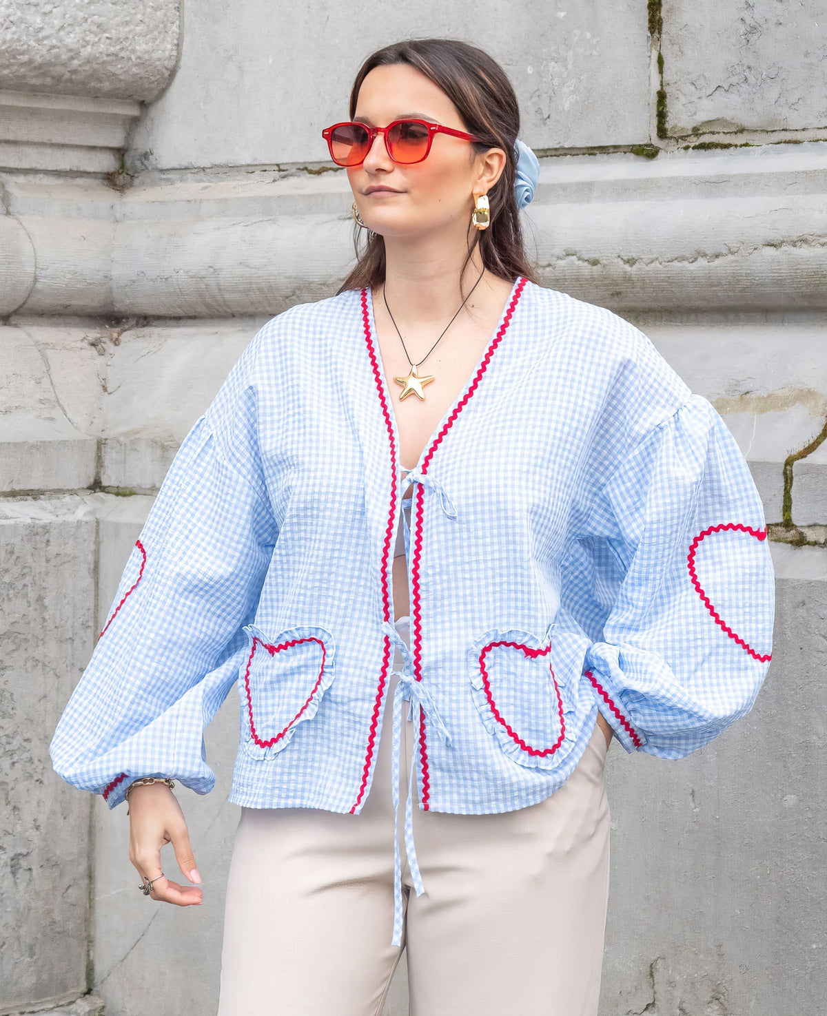 Claudia – Blusa Gingham con Fiocco