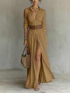 PAMELA | PLEATED MAXI SHIRT DRESS