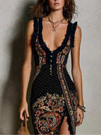 BOHEMIAN | PRINTED V-NECK MAXI DRESS