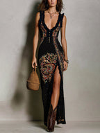 BOHEMIAN | PRINTED V-NECK MAXI DRESS