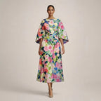 CLEMENTINE | Floral Midi with Sculpted Waist and Airy Elegance
