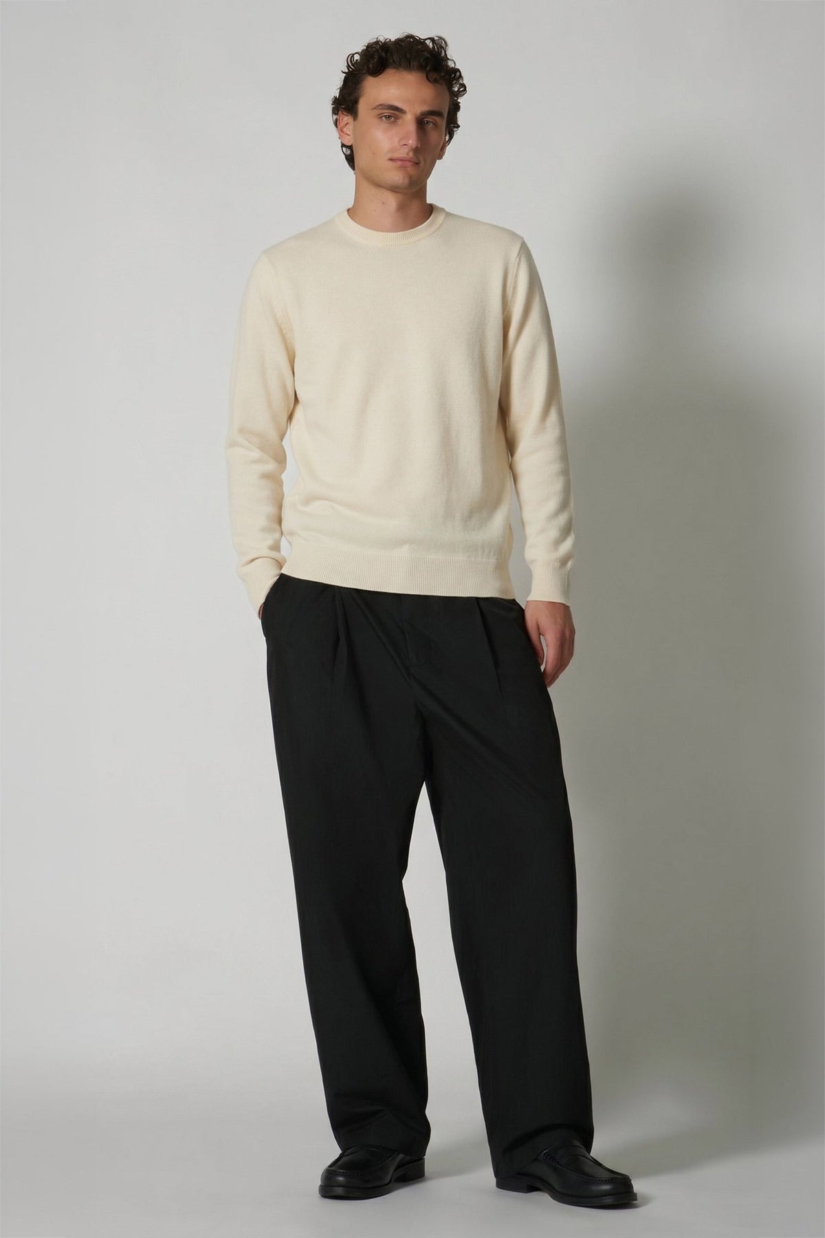 Maglia Girocollo in Puro Cashmere Latte