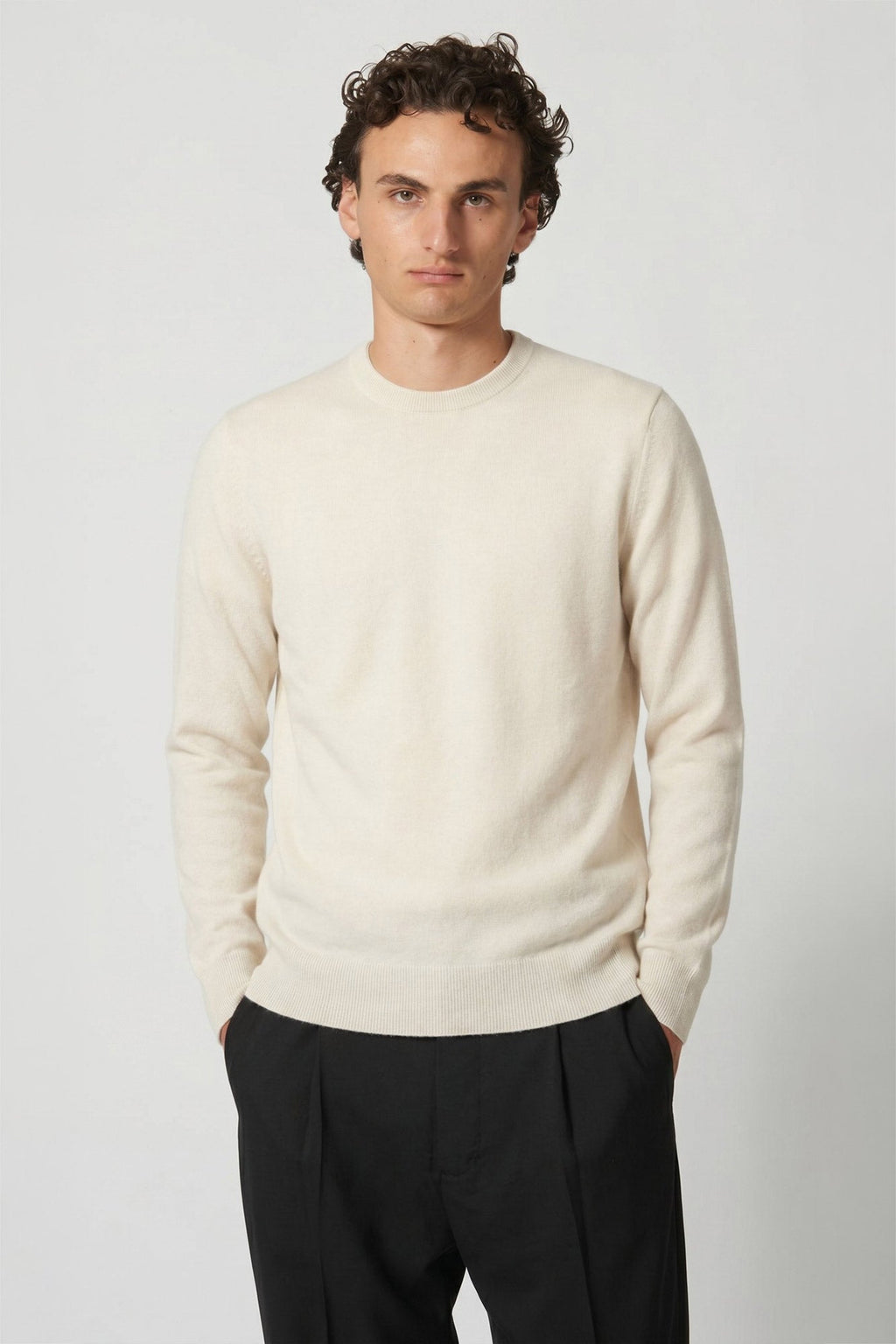 Maglia Girocollo in Puro Cashmere Latte