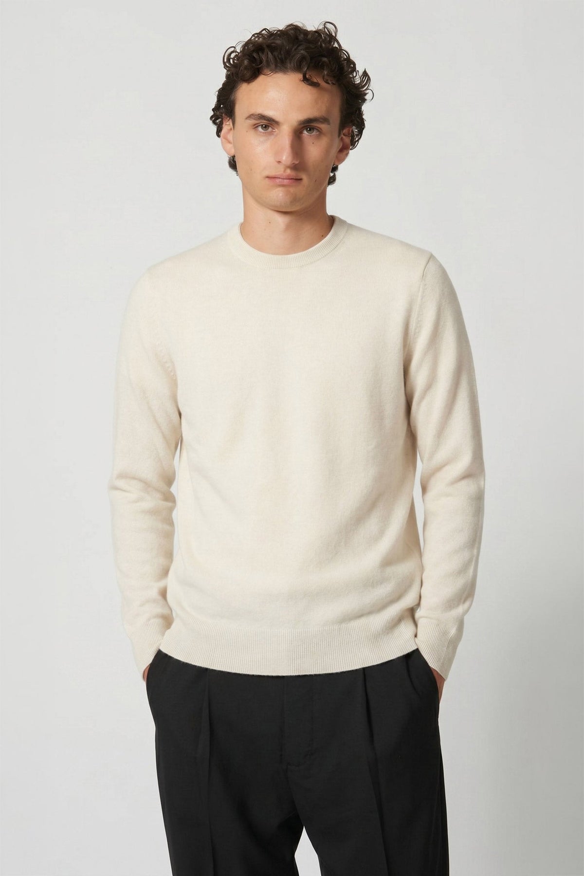 Maglia Girocollo in Puro Cashmere Latte