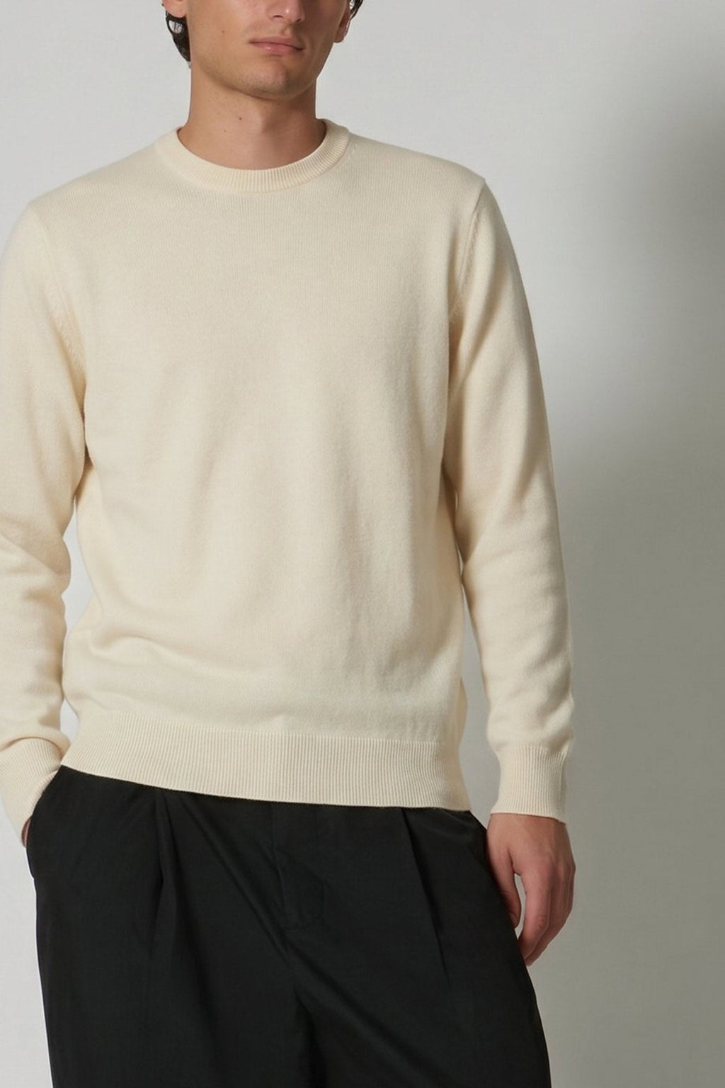 Maglia Girocollo in Puro Cashmere Latte