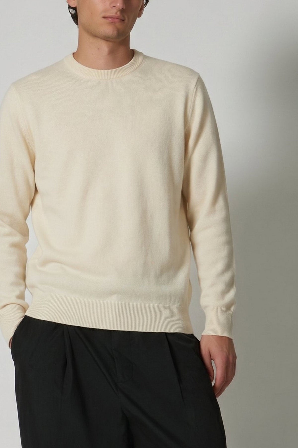 Maglia Girocollo in Puro Cashmere Latte