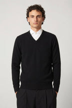 Maglia Scollo a V in Puro Cashmere Nero