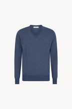 Maglia Scollo a V in Puro Cashmere Denim Scuro