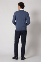 Maglia Scollo a V in Puro Cashmere Denim Scuro