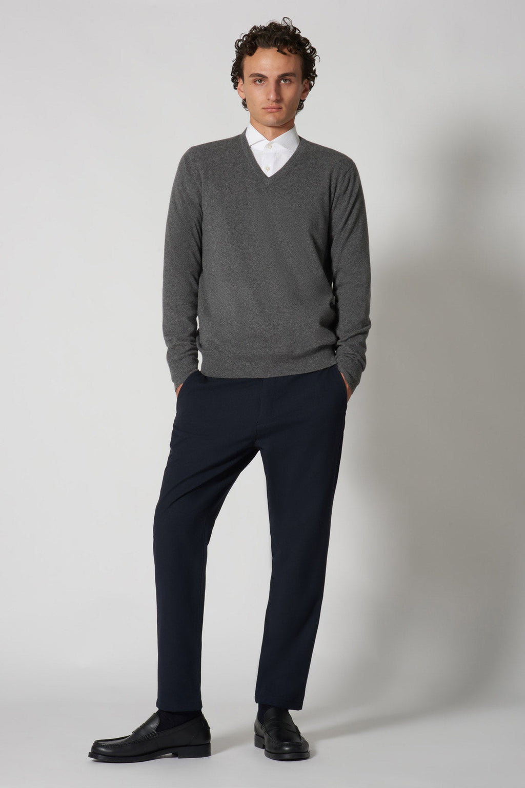 Maglia Scollo a V in Puro Cashmere Flanella