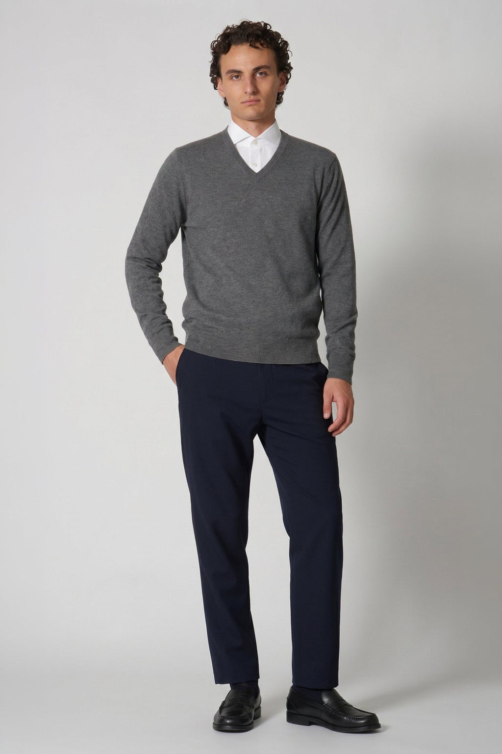 Maglia Scollo a V in Puro Cashmere Silver