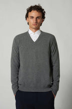 Maglia Scollo a V in Puro Cashmere Silver