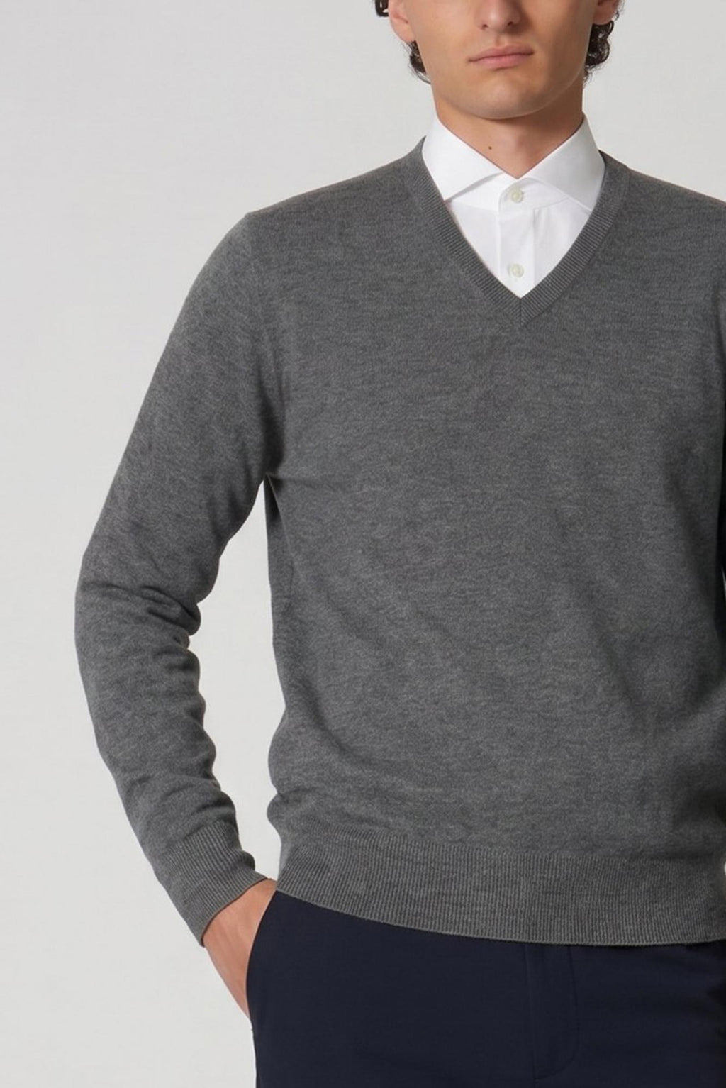 Maglia Scollo a V in Puro Cashmere Silver