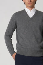 Maglia Scollo a V in Puro Cashmere Silver