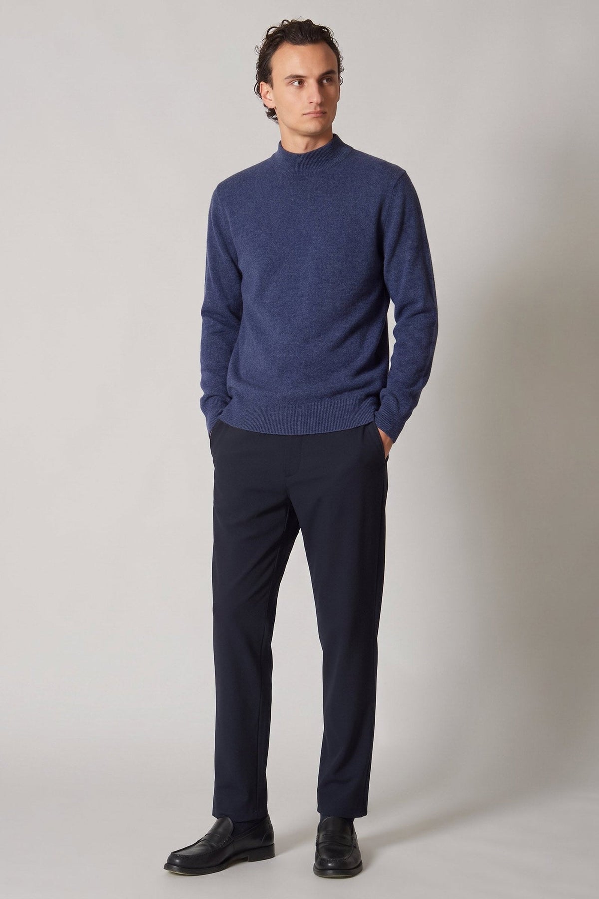 Maglia a Lupetto in Puro Cashmere Denim Scuro