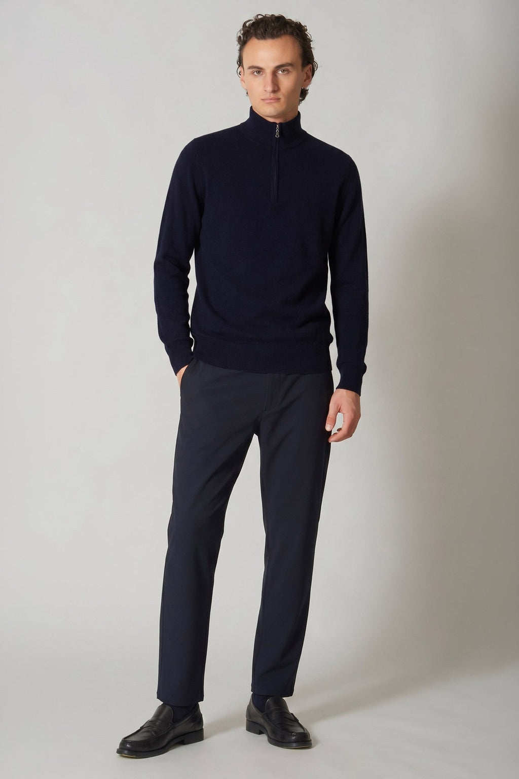 Lupetto Mezza Zip in Puro Cashmere Navy