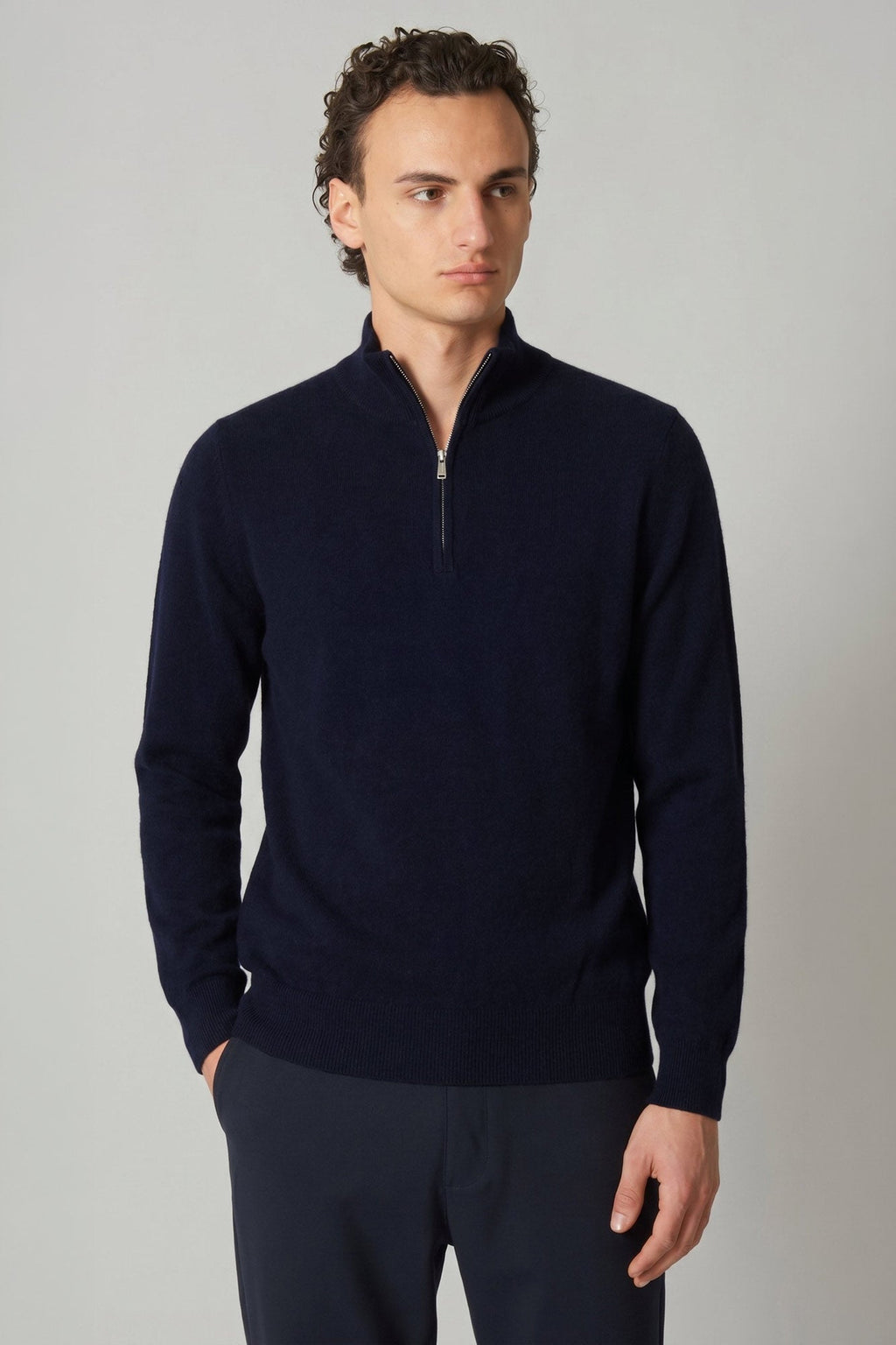 Lupetto Mezza Zip in Puro Cashmere Navy