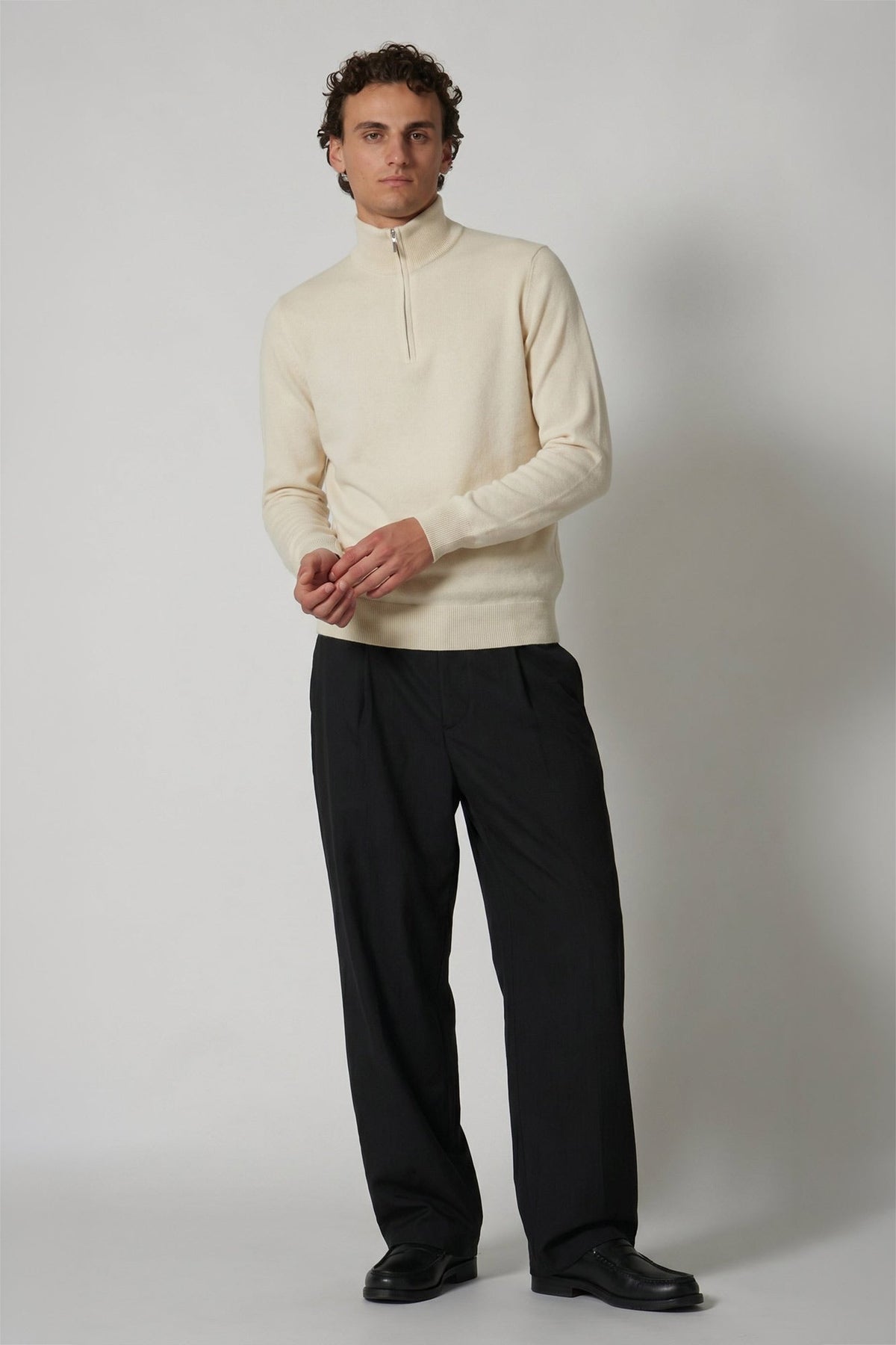 Lupetto Mezza Zip in Puro Cashmere Latte