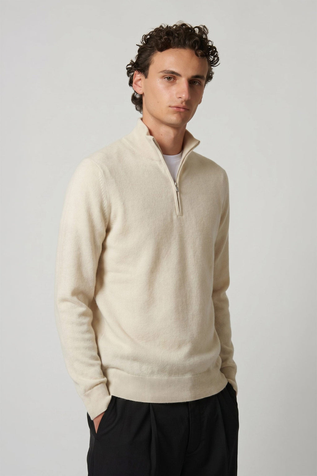 Lupetto Mezza Zip in Puro Cashmere Latte