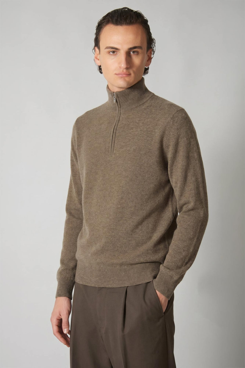 Lupetto Mezza Zip in Puro Cashmere Dune