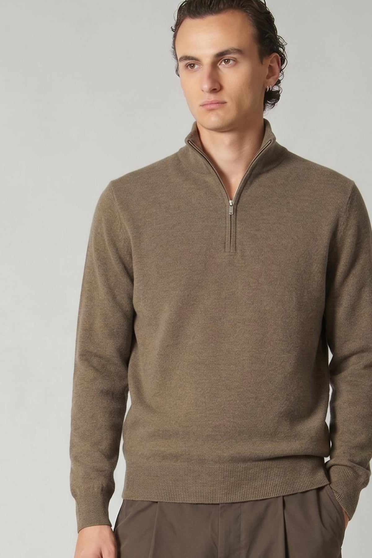 Lupetto Mezza Zip in Puro Cashmere Dune