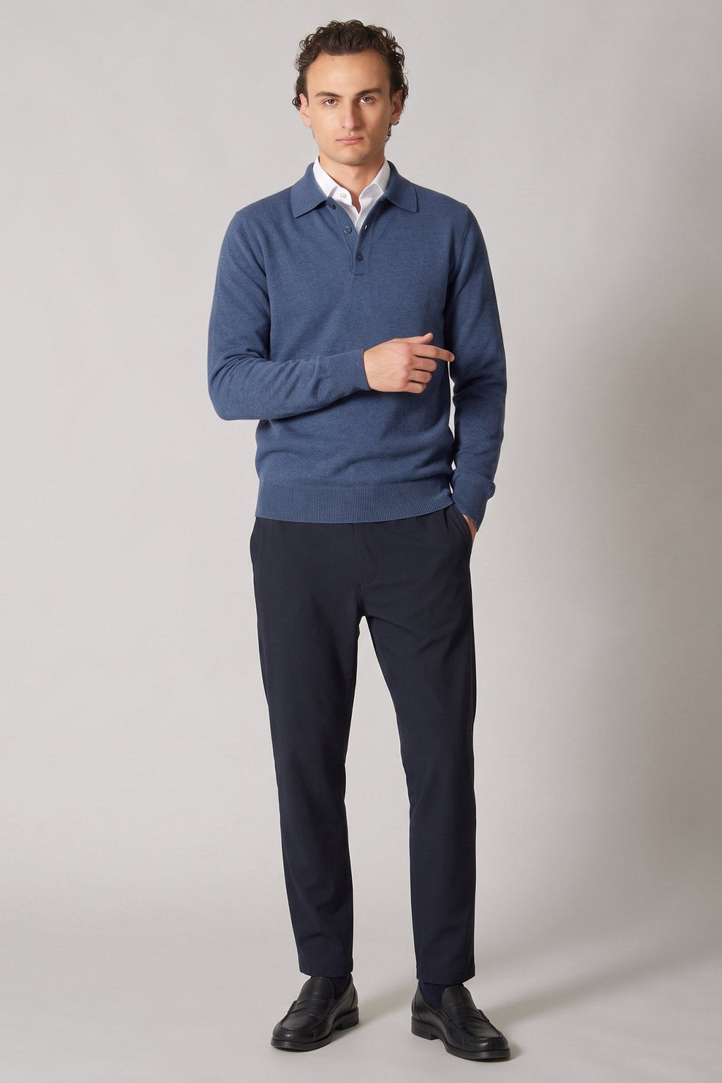 Polo in Puro Cashmere Denim Scuro