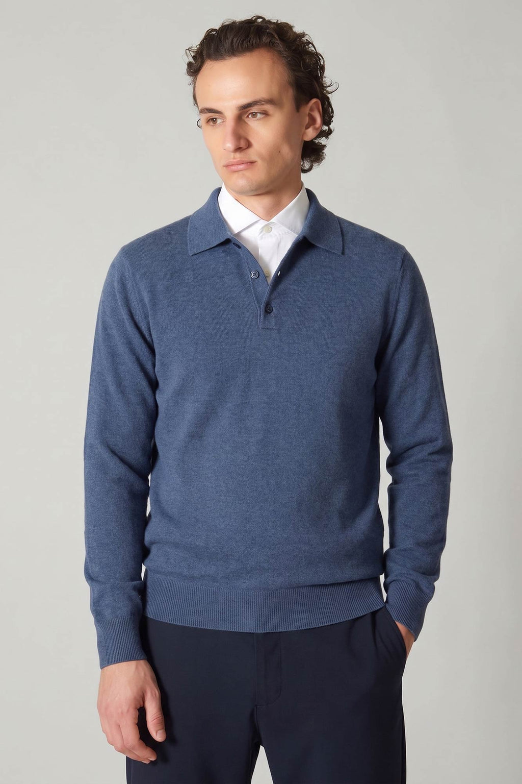Polo in Puro Cashmere Denim Scuro