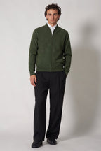 Cardigan a Bomber con Zip in Puro Cashmere Loden