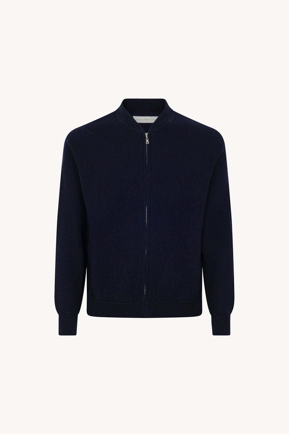 Cardigan a Bomber con Zip in Puro Cashmere Navy