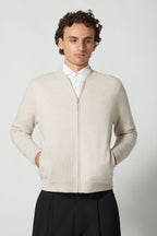 Cardigan a Bomber con Zip in Puro Cashmere Avena