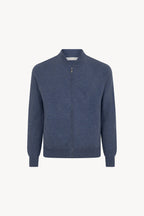Cardigan a Bomber con Zip in Puro Cashmere Denim Scuro