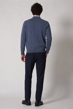 Cardigan a Bomber con Zip in Puro Cashmere Denim Scuro