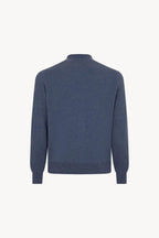Cardigan a Bomber con Zip in Puro Cashmere Denim Scuro