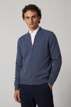 Cardigan a Bomber con Zip in Puro Cashmere Denim Scuro