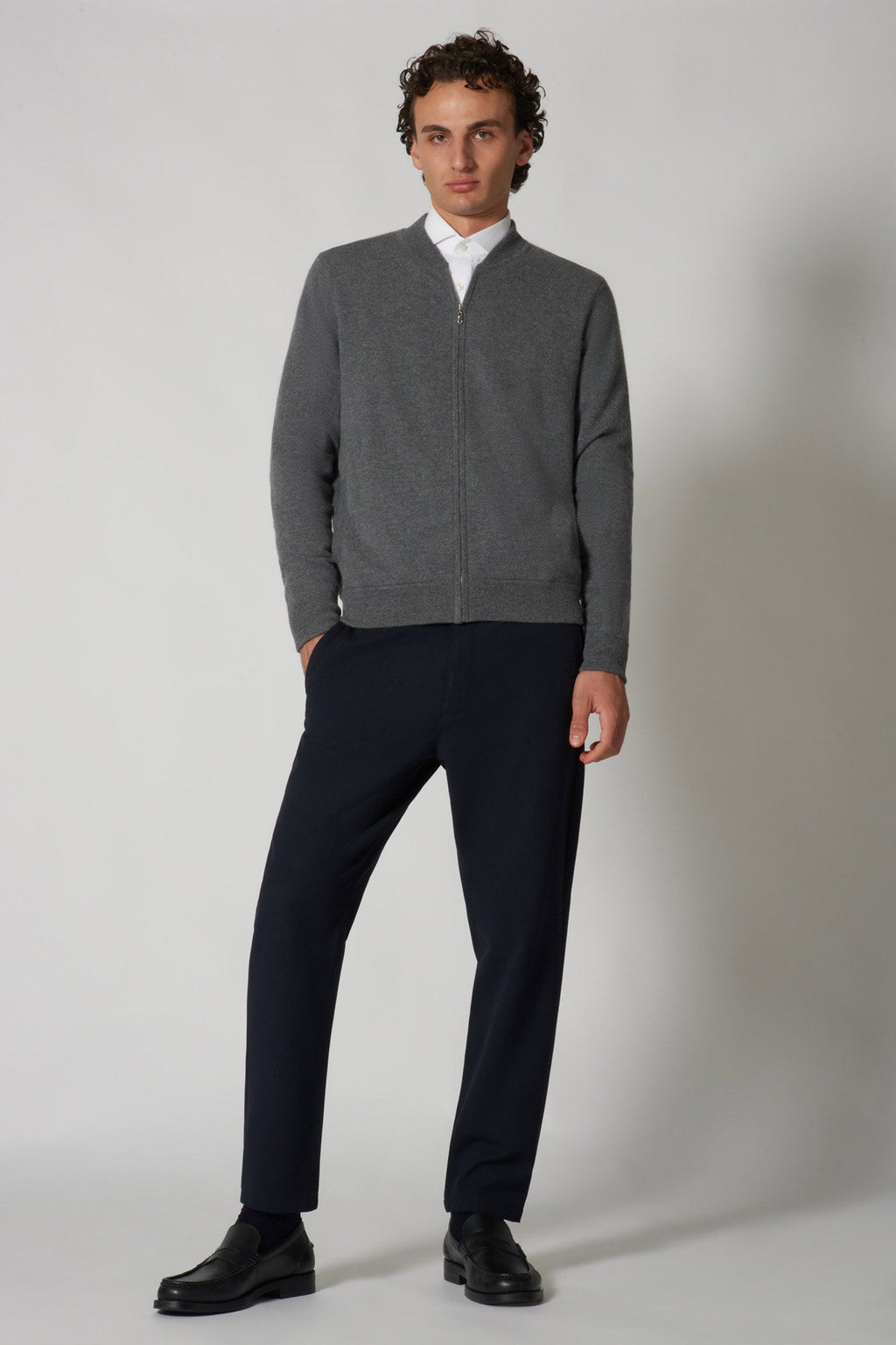 Cardigan a Bomber con Zip in Puro Cashmere Dune