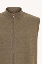 Gilet con Zip in Puro Cashmere Dune