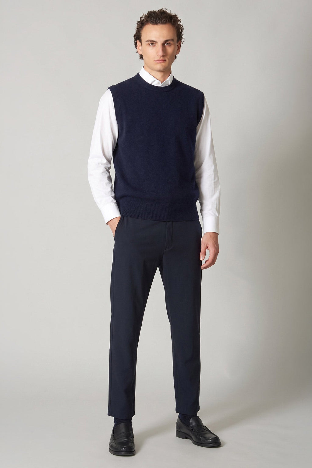 Gilet Girocollo in Puro Cashmere Navy