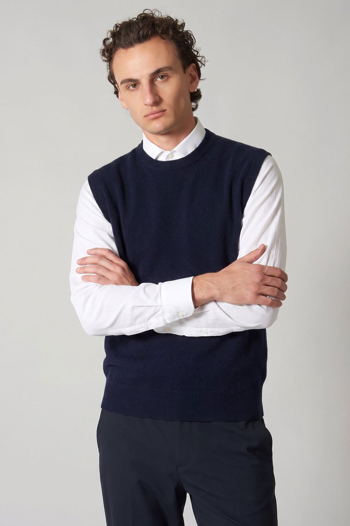 Gilet Girocollo in Puro Cashmere Navy