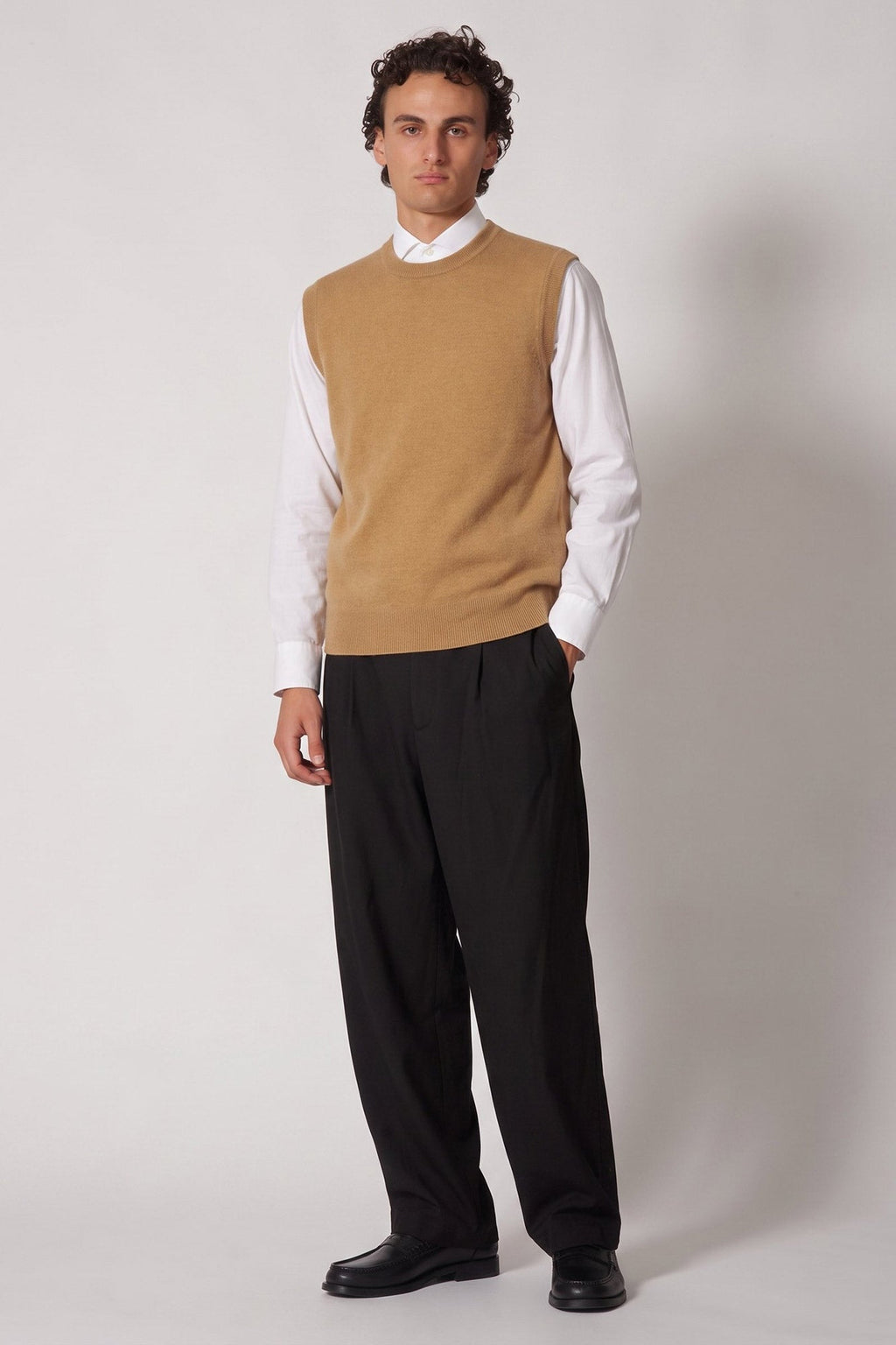 Gilet Girocollo in Puro Cashmere Cammello