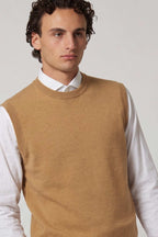 Gilet Girocollo in Puro Cashmere Cammello