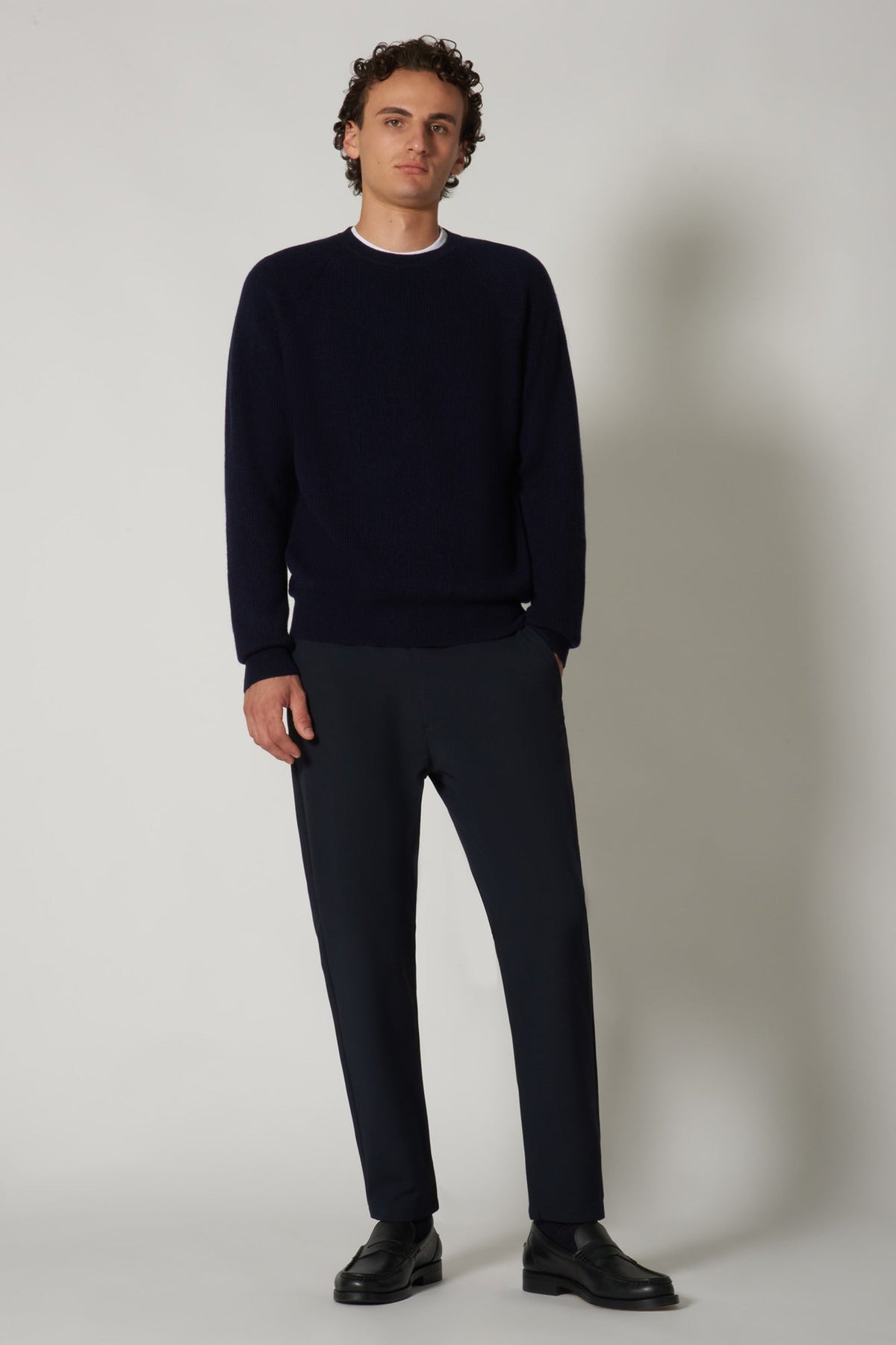 Girocollo a Costa Inglese in Puro Cashmere Navy