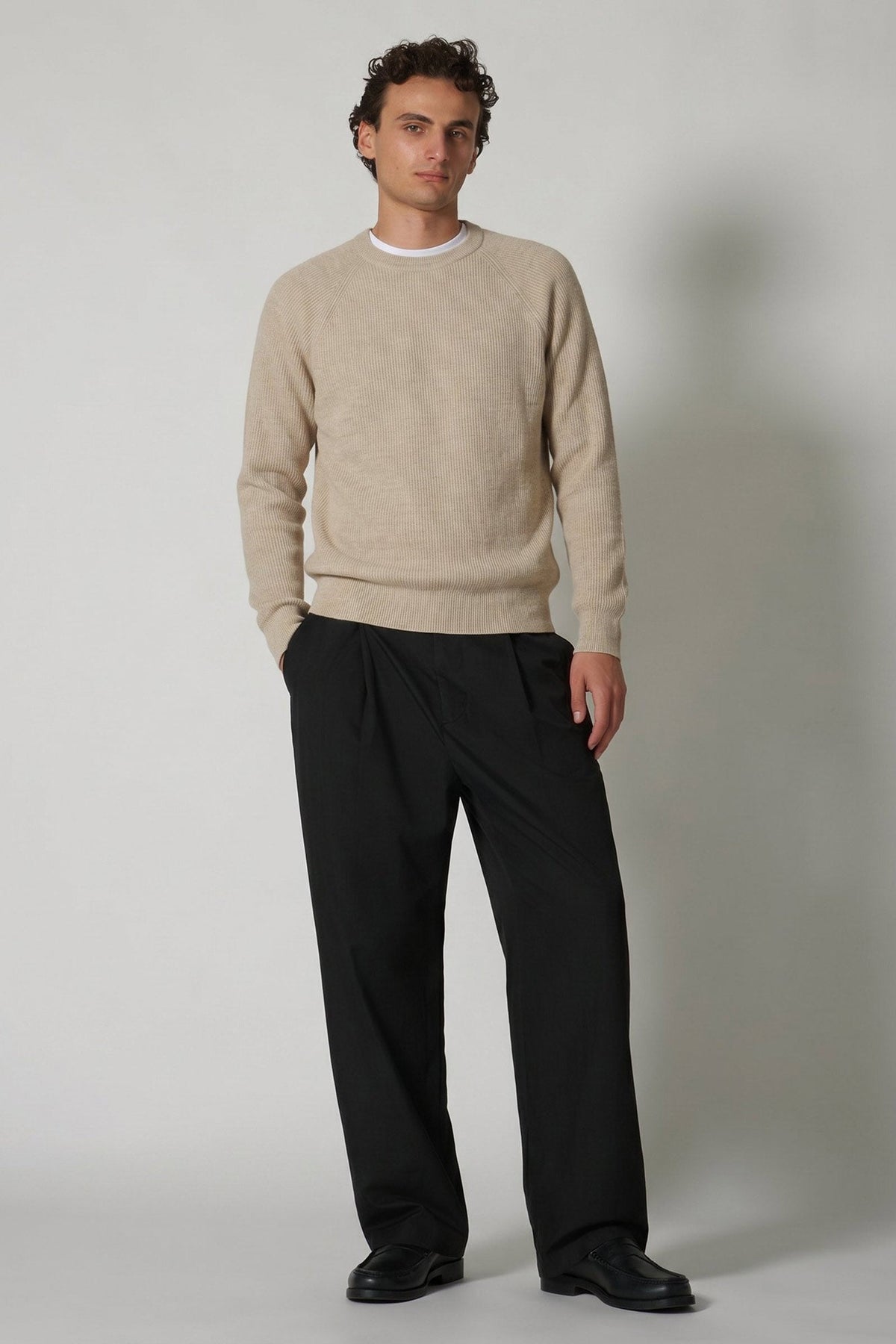 Girocollo a Costa Inglese in Puro Cashmere Avena